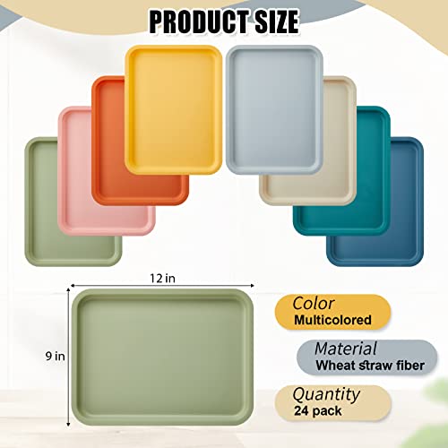 Colorful Plastic Serving Trays - 24 Pack Rectangular Food Platters for Cafeteria & Restaurant - Elegant Colors
