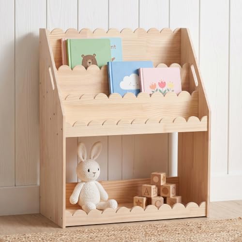 Kids Bookcase with 4-Tier Scalloped Design Montessori Toddler Wood Shelf