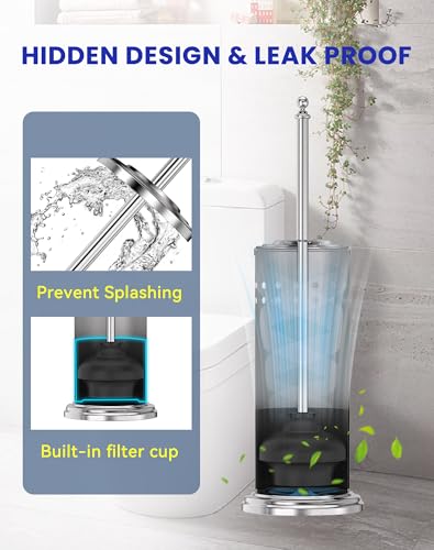 Dowry Silver Toilet Plunger with Holder - Bathroom Clog Remover & Odor Control