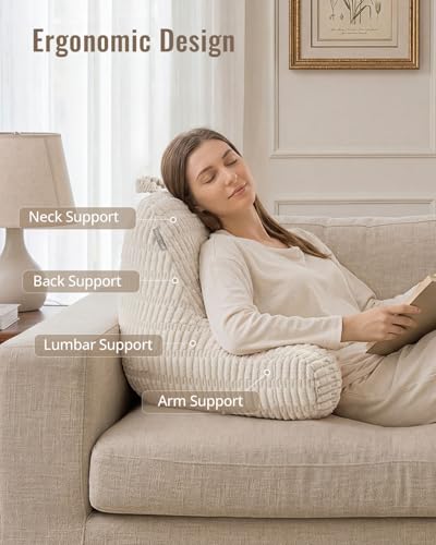 Textured Off White Blissful Diary Reading Pillow with Arms & Pockets, 18in Standard