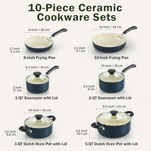 Cook N Home 10-Piece Ceramic Nonstick Cookware Set - Blue