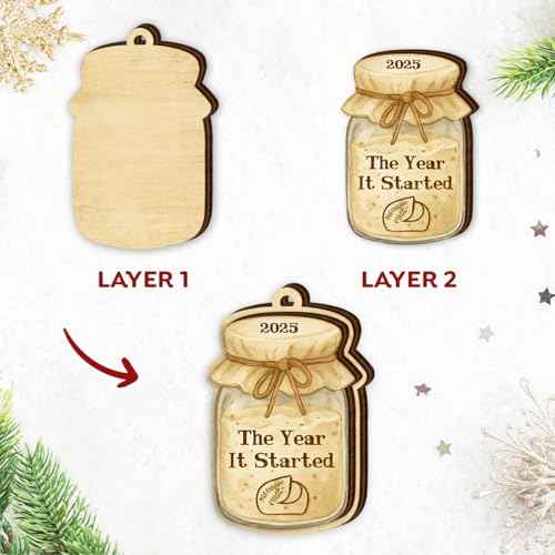Sourdough Christmas Ornament 2025 - Sourdough Gifts for Women, Men, Baking Gifts for Bread Bakers Mom, Grandma, Aunt, Sister, Baker - 2 Layered Baking Ornaments for Tree Decorations