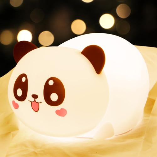 AULTRA Night Light for Kids ? 16 Color USB Rechargeable Panda Lamp for Baby Nursery, Soft Silicone Night Light, 2 Brightness Levels, 10-Hour Use, Squishy Puppy Gift for Boys & Girls
