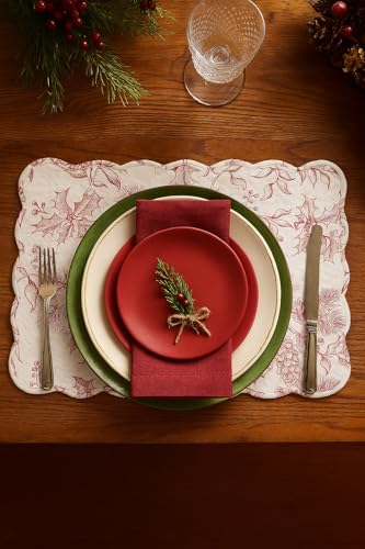 C&F Home Cardinal & Winter Branches 100% Cotton Placemats Set of 6 - White & Red