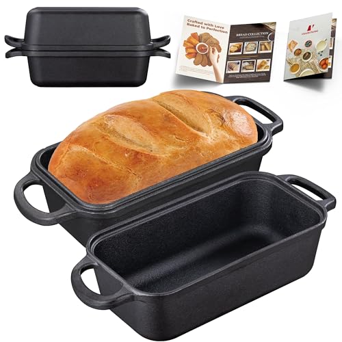 Vanderlume Cast Iron Loaf Pan with Lid 9x5 Inch Sourdough Bread Baking Pan