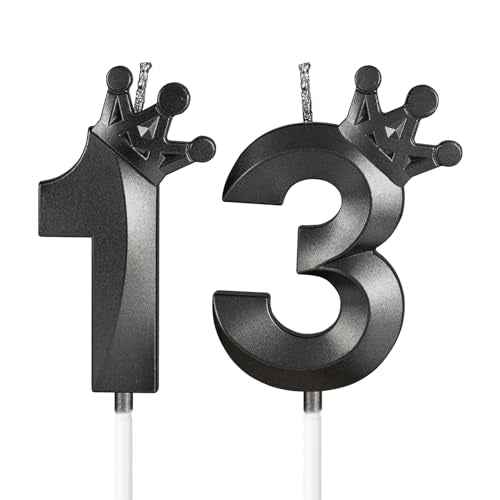 Black Birthday Candles Number 13 Candle, Happy 13th Birthday Cake Topper, 3D Crown Number Candle Birthday Candle, 13 Candle Birthday Boys Girls, Birthday Decorations Black, Black Cake Topper D?cor