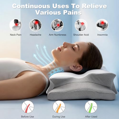 VYLEE Grey Cervical Neck Pillow for Pain Relief & Support, Memory Foam, Ergonomic & Cooling