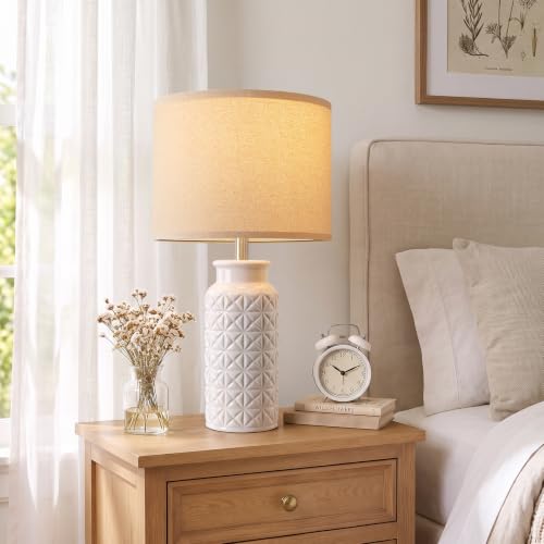 Innqoo 22.6-inch Modern Ceramic Bedside Lamps Set of 2 - White Nightstand Lamps for Bedroom