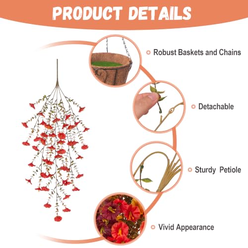 Artificial Fall Outdoor Flower Plant with Hanging Basket - UV Resistant, Brown Orange Yellow