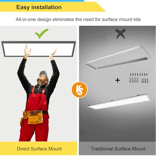 AIKVSXER 2 Pack 1x4FT Black LED Flat Panel Light Surface Mount 5500LM 50W