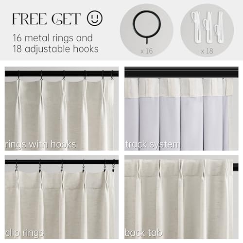 Blackout Linen Curtains 96 Inch Long 2 Panel Set Natural Beige Ivory - Pack of 2
