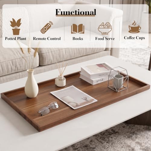 Oversized Acacia Wood Ottoman Tray - 40 x 20 Inches Natural Finish