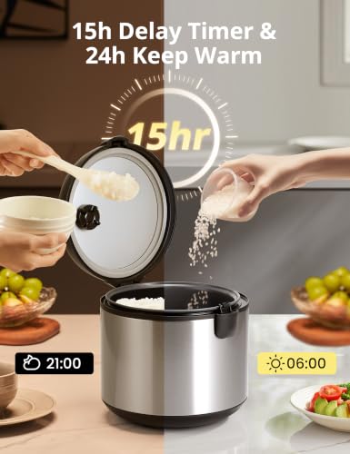 COMFEE' 10-Cup Uncooked Rice Cooker with 14 Presets, Nonstick Pot, 5.3Qt Capacity