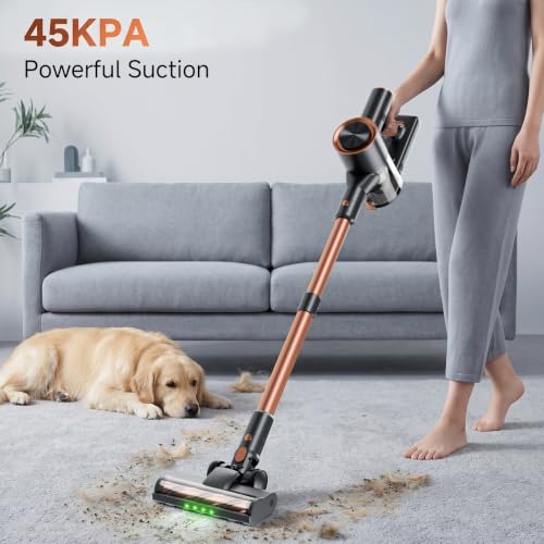 Cordless Stick Vacuum Cleaner with Powerful 45KPA Suction, 45 Min Runtime & Detachable Battery