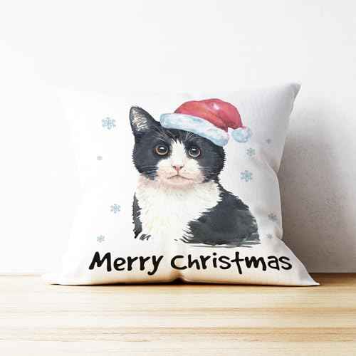 Mancheng-zi Christmas Cat Pillow Covers 18x18,cat Throw Pillow,Cat Pillow Cases,Merry Christmas cat Pillow Cover,Cat Gifts for Cat Lovers,cat Christmas Pillows,Christmas cat Decorations