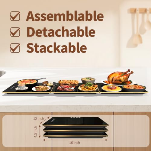CedarAce Black & Gold 47x12in Stackable Food Warmer Tray with Adjustable Temp & Timer