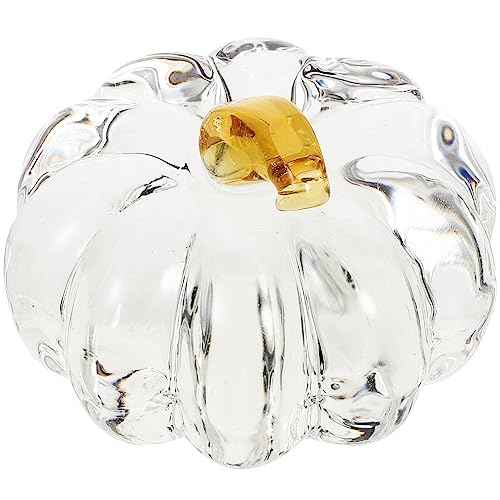 VOSAREA Hand Blown Glass Pumpkin Figurine Crystal Pumpkin Statue Clear Harvest Pumpkin Sculpture Table Accent for Fall Harvest Thanksgiving Halloween Ornament