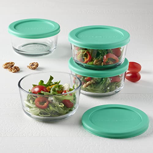 Glass Food Storage Containers Set of 4 - 2-Cup, Mint SnugFit Lids