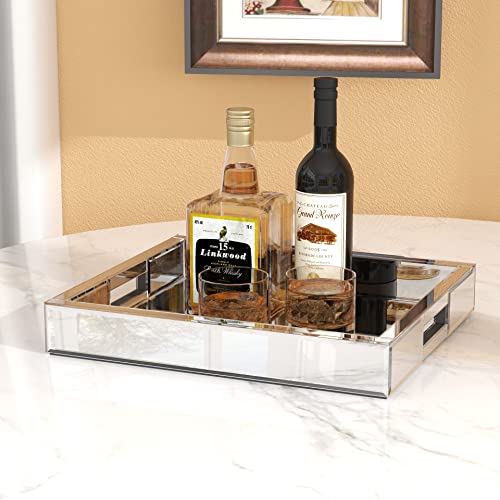 Blingworld Silver Mirrored Decorative Tray 16x14x2.4 for Home Organization