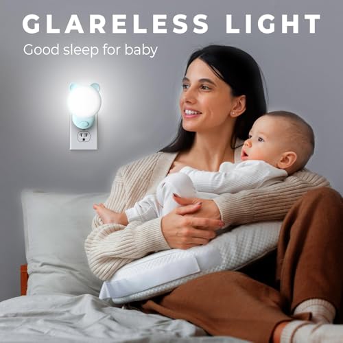 SATONA Cute Bear Night Light Plug - RGB + Soft White 3000K, Dusk to Dawn Nursery Night Light for Kids, Ideal Christmas & Birthday Gifts, Room Decor for Children (Blue)
