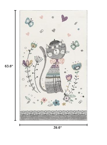 SAFAVIEH Carousel Kids Collection Accent Rug - 3'3" x 5'3", Ivory & Pink, Non-Shedding & Easy Care, Ideal for High Traffic Areas for Boys & Girls in Playroom, Nursery, Bedroom (CRK187A)