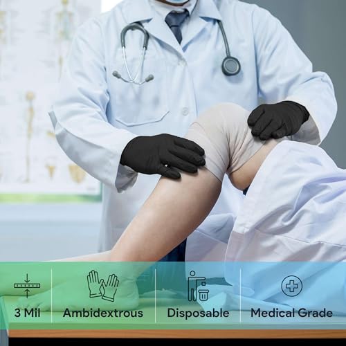 Black Nitrile Exam Gloves Large Case of 1000 - Latex-Free, Powder-Free, Textured Grip, Medical Grade, Disposable for Food & Lab Use - Click-Medical