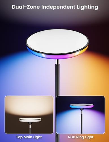 WOWLUMEN UFO Torchiere Floor Lamp RGB Black - 42W 3700LM Ambient & Main Lighting