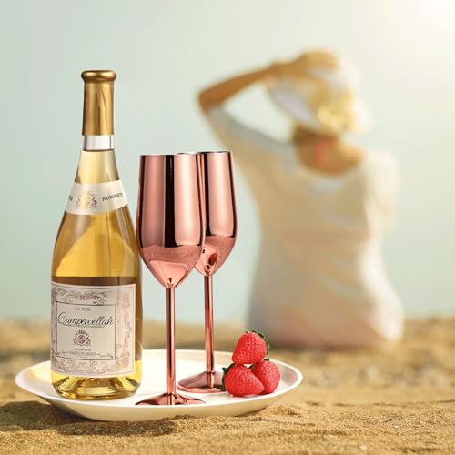 Lifecapido Rose Gold 6-Pack 8oz Stainless Steel Champagne Flutes Unbreakable Stemware for Party Wedding Gift