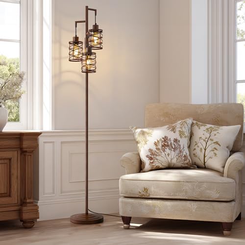 Walnut Brown 70-Inch Farmhouse Dimmable Tree Floor Lamp for Living Room