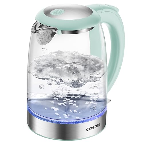 Cosori Electric Kettle, No Plastic Contact With Water, Wide Mouth For Easy Cleaning, Auto Shut Off, 1.7L Tea Kettle & Hot Water Boiler, Water Heater & Teapot, Borosilicate Glass, Black, 1500W