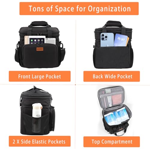 GLENKEY Large Black Expandable Insulated Leakproof Lunch Bag for Work & Outdoors - 16L