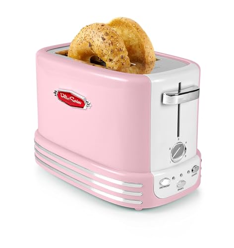 Retro Pink Wide 2-Slice Toaster with Crumb Tray & Cord Storage - Nostalgia