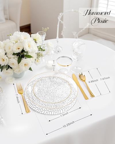 Hioasis Clear Gold Disposable Plates - 350 Pcs Wedding & Party Tableware