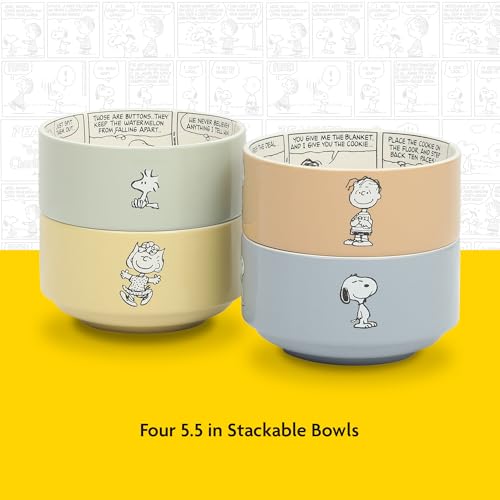 Peanuts Snoopy Bonbon Bites Decorated Stackable Ceramic Bowls Set - 4 Pack, 5.5-Inch, Microwave & Dishwasher Safe