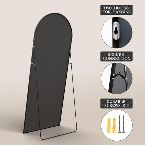 Full Length Arched Floor Mirror 64 x 21 Inches Black Standing Wall Mount