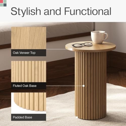 Stead Weathered White Round Fluted Oak Side Table - 17-inch Accent End Table