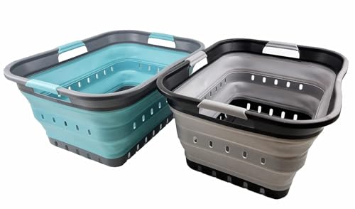 Collapsible Laundry Basket 42L BPA-Free Foldable Storage Bin Alloy Grey & Crystal Blue