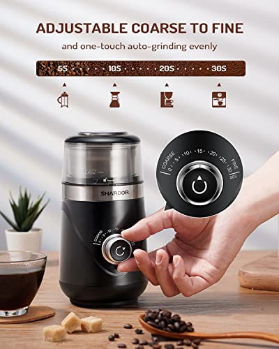 Electric Coffee & Spice Grinder - Silent, Adjustable Coarse to Fine, 1 Removable Stainless Steel Bowl - Black, Variation: Black / 1 Bowl