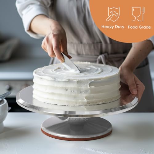 Kootek 12-Inch Silver Aluminum Cake Turntable for Decorating - Heavy Duty & Non-Slip