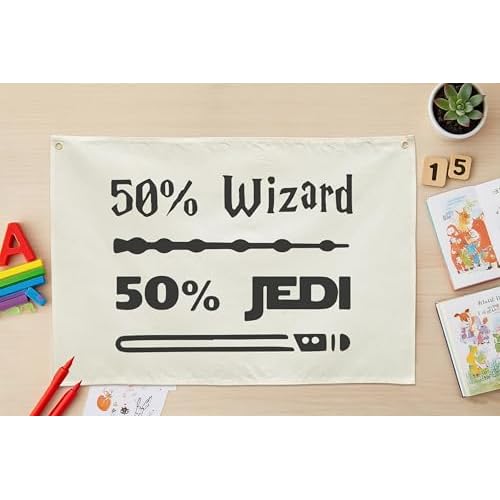 50% Wizard 50% Jedi Boys Nursery Banner Wall Decor-Playroom Baby Room Bedroom Kindergarten Wall Decorations-Baby,Shower Gift for Boys Kids-Rectangular Canvas Flag Banner