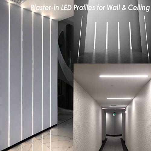 Besseto 6 Pack Plaster-in LED Aluminum Channel 2M/6.6FT for Wall and Ceiling Diffuser