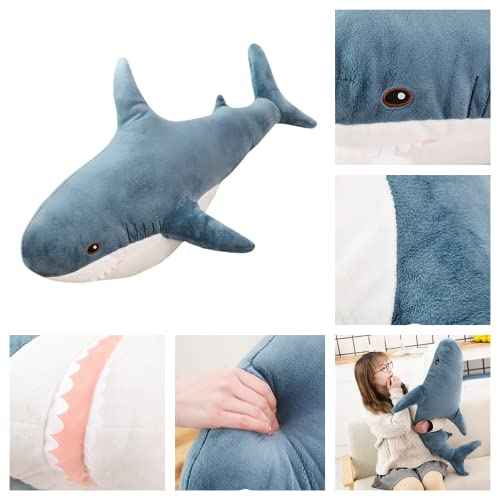 Shark Stuffed Animal Plush,Soft Shark Plush Pillow Toy,Plush Large Shark Toys for Home Decoration Kids Gift (Blue, 24 inches)