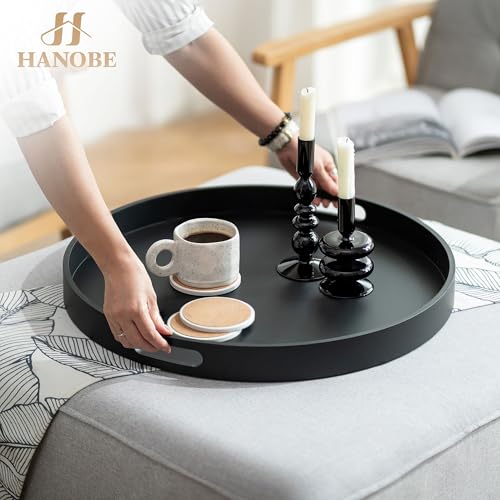 Large Round Ottoman Serving Tray 22 Inch Black Modern Home Decor