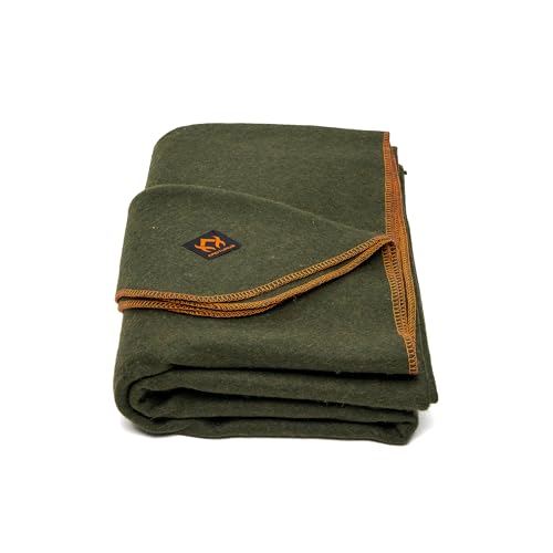 Arcturus Olive Green Twin Wool Blanket - Warm, Thick, Washable Outdoor Camping & Survival Blanket