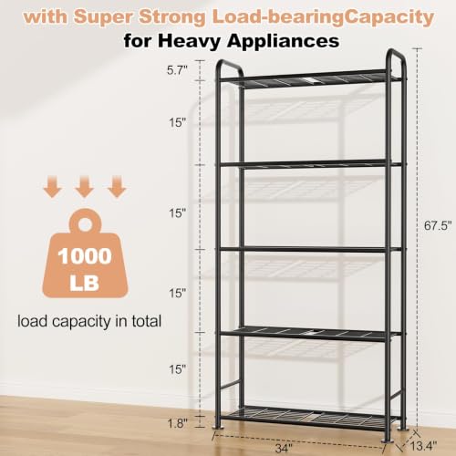 VTRIN Black 5-Tier Metal Garage Storage Shelves - Heavy Duty Organizer 34"W x 13.4"D x 67.5"H