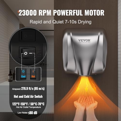 VEVOR Heavy Duty Commercial Hand Dryer, 1300W Automatic High Speed