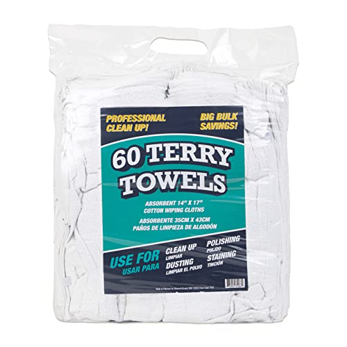 Pack of 60 Cotton Cleaning Towels - Absorbent Kitchen & Auto Rags, 14x17 Inches