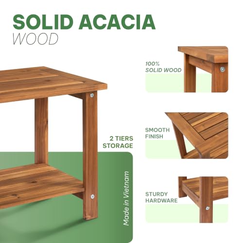 Acacia Wood Adirondack Side Table - 2-Tier Outdoor End Table Honey Oak