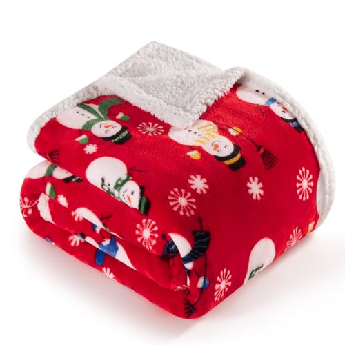 Touchat Sherpa Fleece Throw Blanket 50" x 60" Red Snowman - Cozy Christmas Plug-in