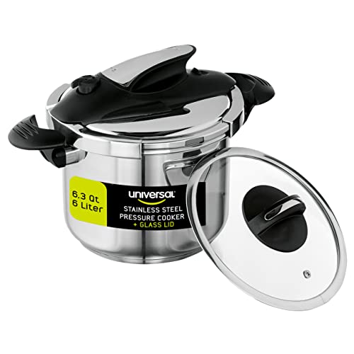 6.3 Quart Stainless Steel Stovetop Pressure Cooker with Glass Lid - Induction Compatible, 4 Safety Systems, 2-in-1 Cooking Pot